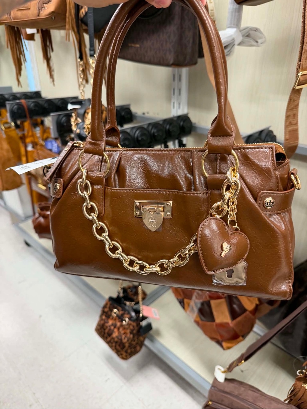 Juicy Couture Brown Satchel with Gold Chain and Heart Charm